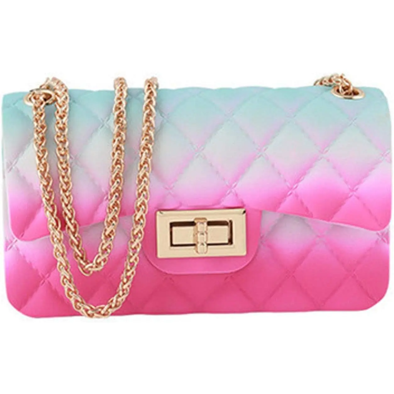 Women Rainbow Handbags Jelly Purse Candy Color Quilted Crossbody  Bag