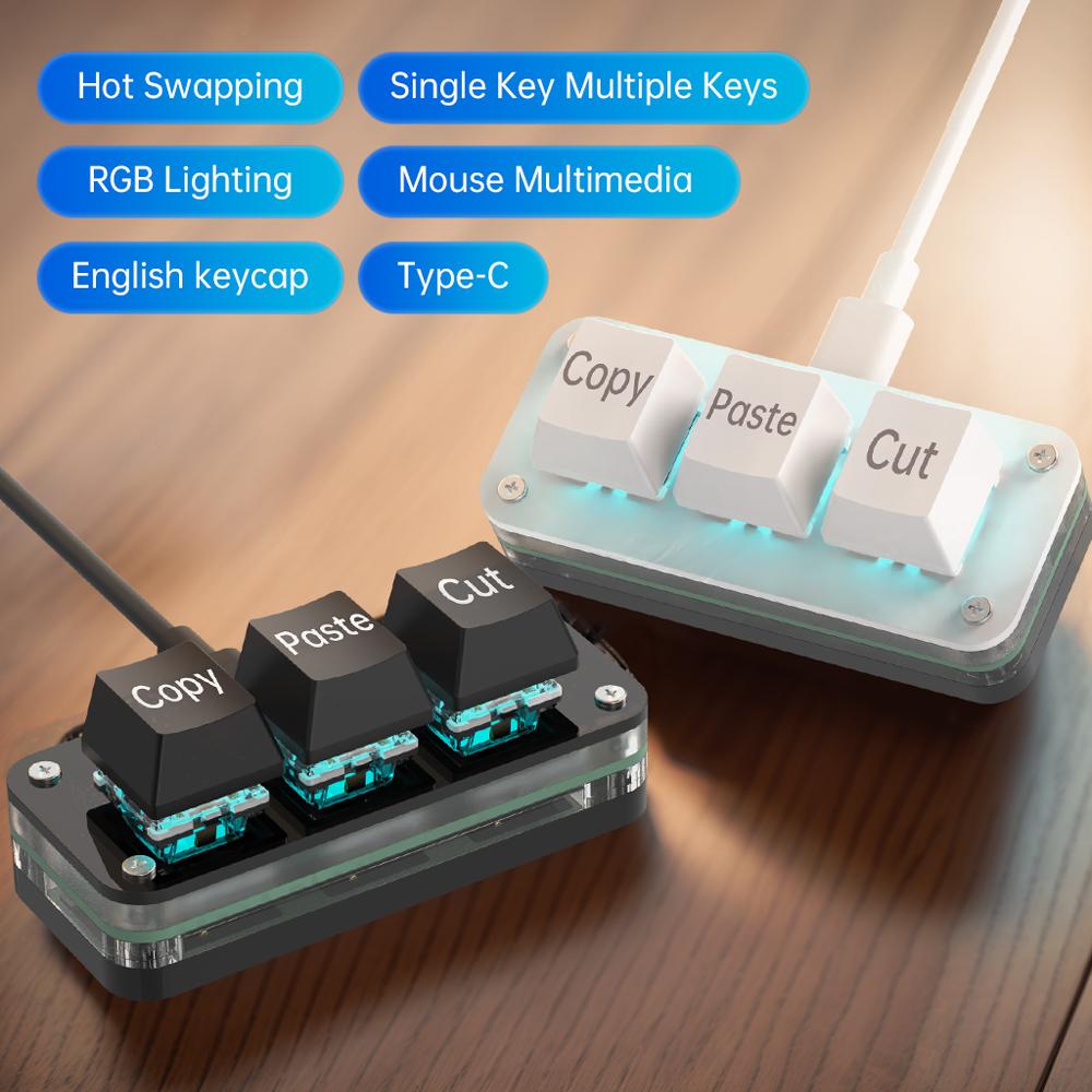 RGB 3 Keys Macro Programming Mini Keyboard for Photoshop Gaming Hotswap Programming Keypad Copy Paste Mini Button