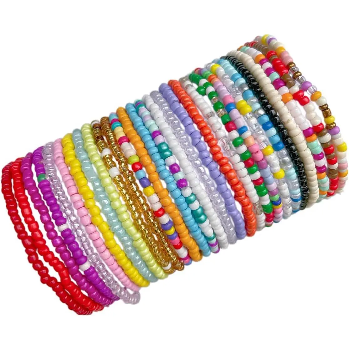 30 count Colorful Beaded Bracelets Set  Bohemian Stackable Bracelet Rainbow Beach Accessories for Women