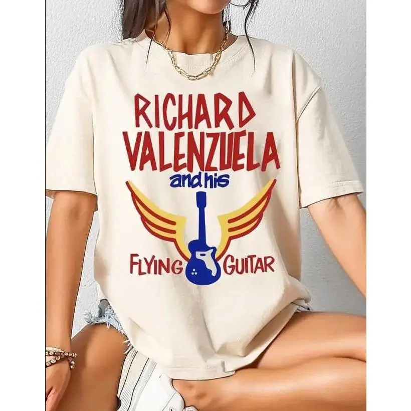 Unisex Labamba Movie Bob Richard Valenzuela & His Flying Guitar Sports Top, Casual Retro Cotton-Polyester Tee, Grey/White Streetwear Gift for Him/Her