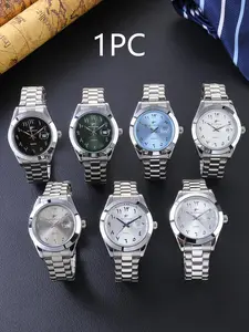 RICECGO Men's Quartz Watch Silver stainless steel bracelet with Arabic numeral dial Features date display Analog Watches Casual Trendy Wristwatch Perfect for daily commutes and casual outings Distinctive yet versatile Business Fashion Watches