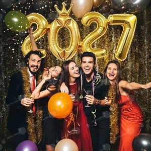2027 Gold Crown Aluminum Digital Balloon, Perfect for New Year, Christmas, Halloween Party Decorations, Graduation Celebrations