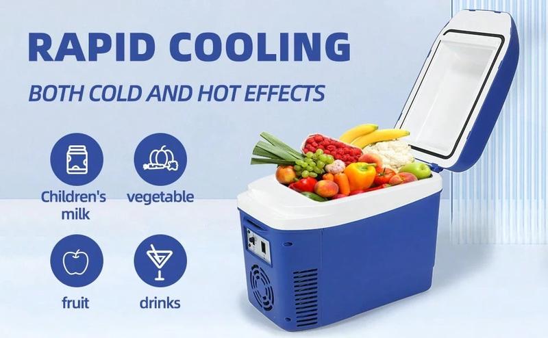 Blue 7L Skincare Mini Fridge With Floral Accents Design, Adjustable Strap & Dual-Temp Control - Perfect Gift To Store Cosmetics/Cans (Holds 9 Drinks)