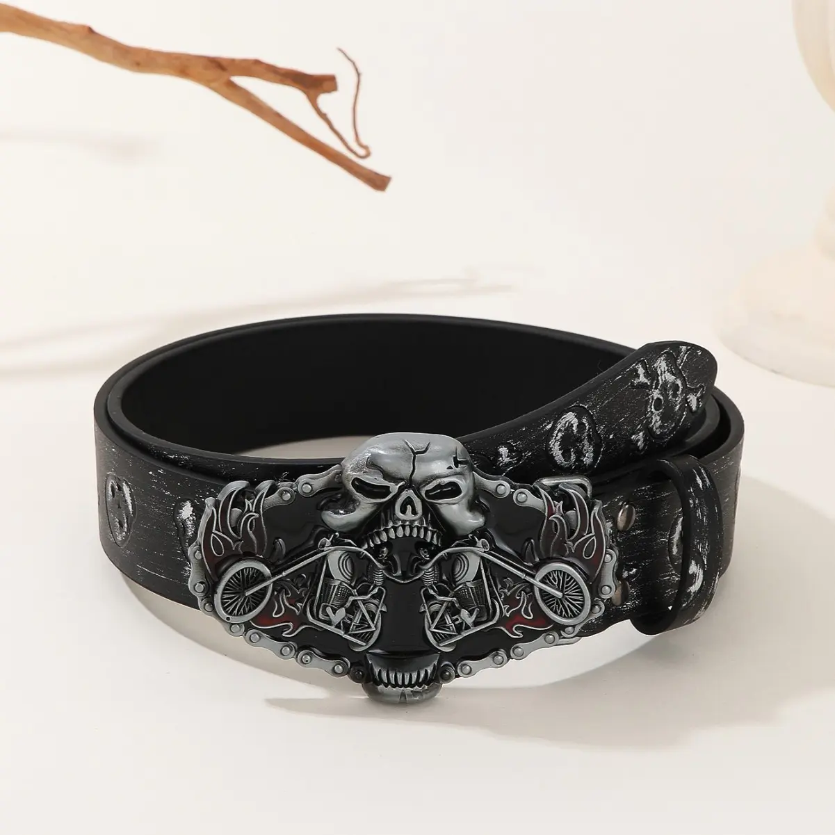 Men’s  Designer Belt, Cool Motorcycle Rider Casual Waist Strap, Personality Punk Vintage Cowhide Pants Belt for Daily Outfit