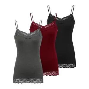 3-Pack Women's Soft Rayon Cami Tank Tops with Elegant Lace Trim and Adjustable Straps - Breathable Base Layer for Everyday Wear