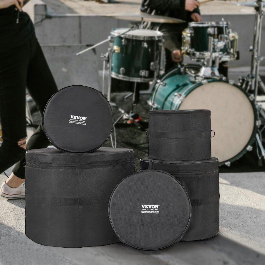 VEVOR 5-Piece Drum Bag Kit, Durable 1680D Oxford Material, Cushioned Cases with 1.5m Removable Shoulder Strap and Carry Handles, Collapsible, Fits 22'' Bass, 12''/13''/16'' Toms, 14'' Snare VEVOR 5-Piece Drum Bag Kit, Durable 1680D Oxford Material, Cushioned Cases with 1.5m Removable Shoulder Strap and Carry Handles, Collapsible, Fits 22'' Bass, 12''/13''/16'' Toms, 14'' Snare