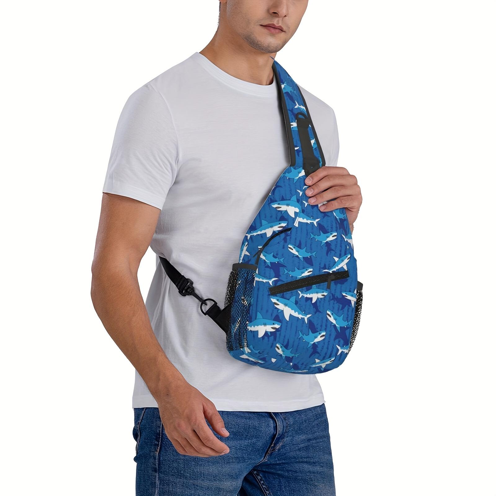 Crossbody Chest  Hiking Cartoon Style Shark Pattern Shoulder  Folding Large Capacity Fashion Durable Can Be Used For Shopping, Work, Leisure Travel Beach  Fishing  Travel Accessories Must Have  For School Back Christmas Gifts bag backpack