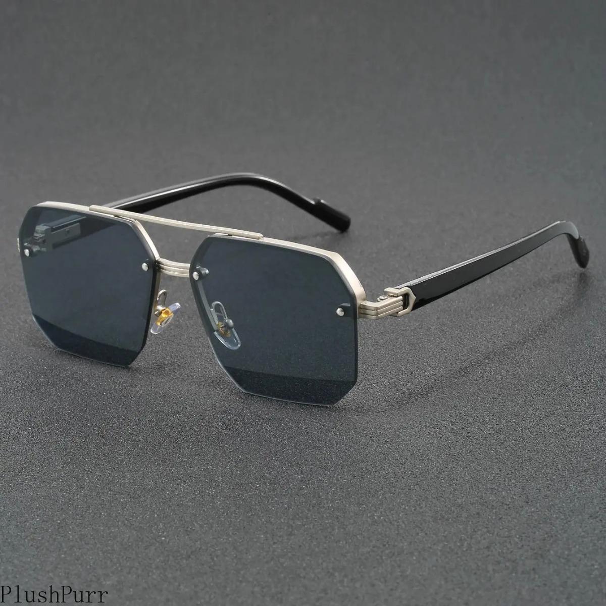 Pilot Sunglasses Men Flat Top Half Frame UV400 Sun Glasses Classic Travel Casual Vintage Shades