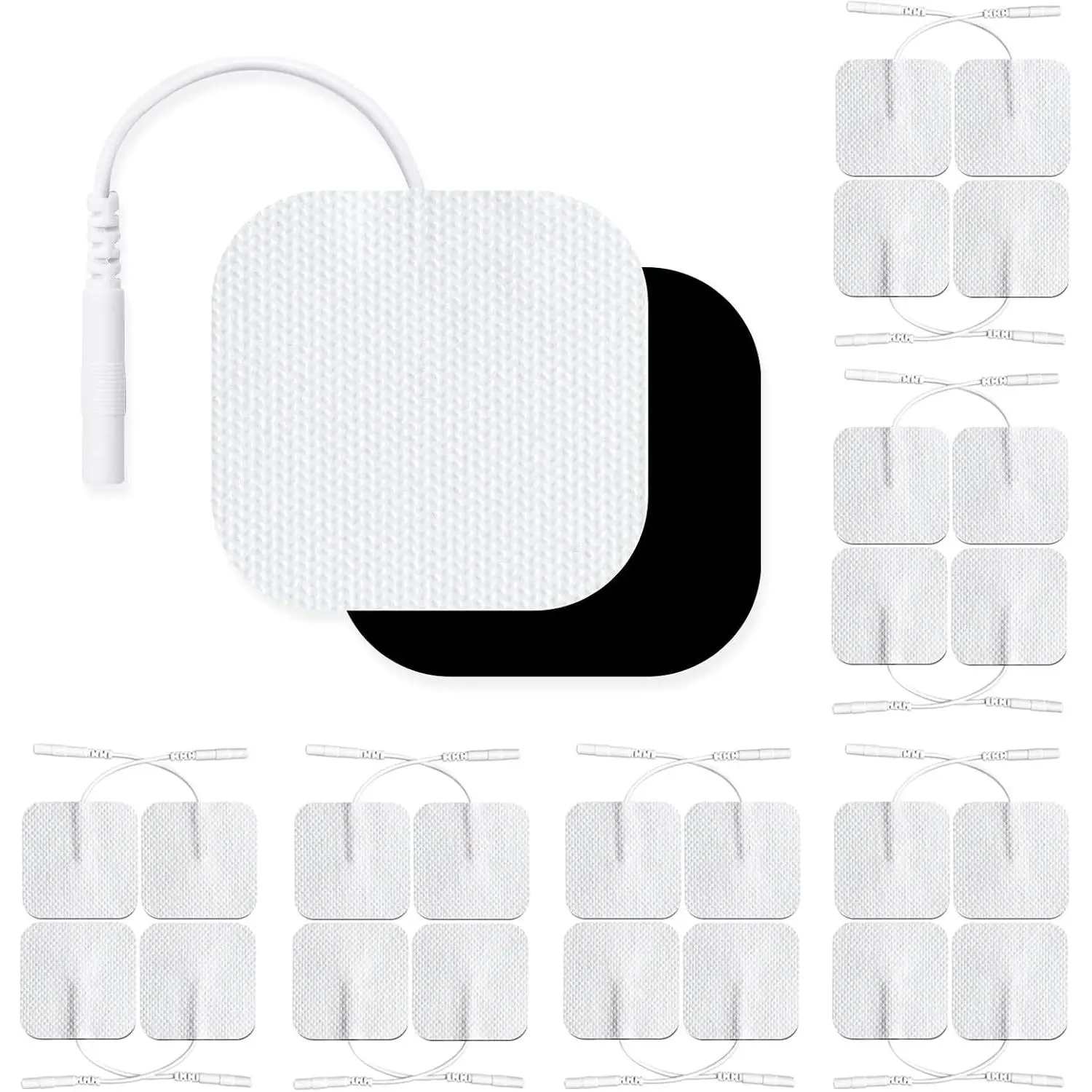 24 Pack 2''x2'' Large White TENS Electrode Pads | Upgraded Reusable Replacement Pads with 2mm Connector, Compatible with Most TENS Devices