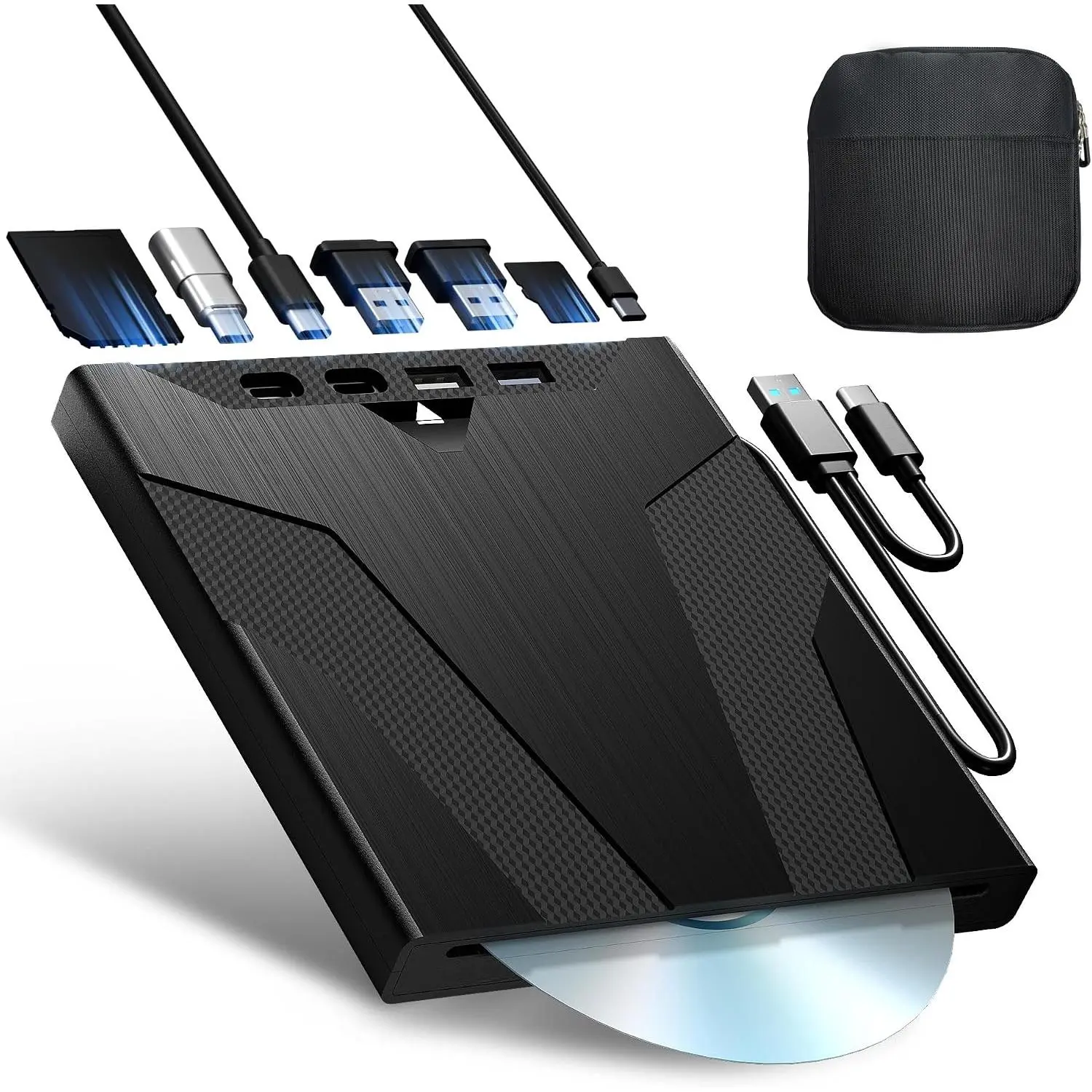 8 in 1 External CD/DVD Drive for Laptop, Slot-Loading Optical Drive | USB 3.0 CD Drive,Portable CD/DVD Player Burner Reader Writer for Laptop PC Windows 11/10/8/7 Linux MacOS (with Bag)