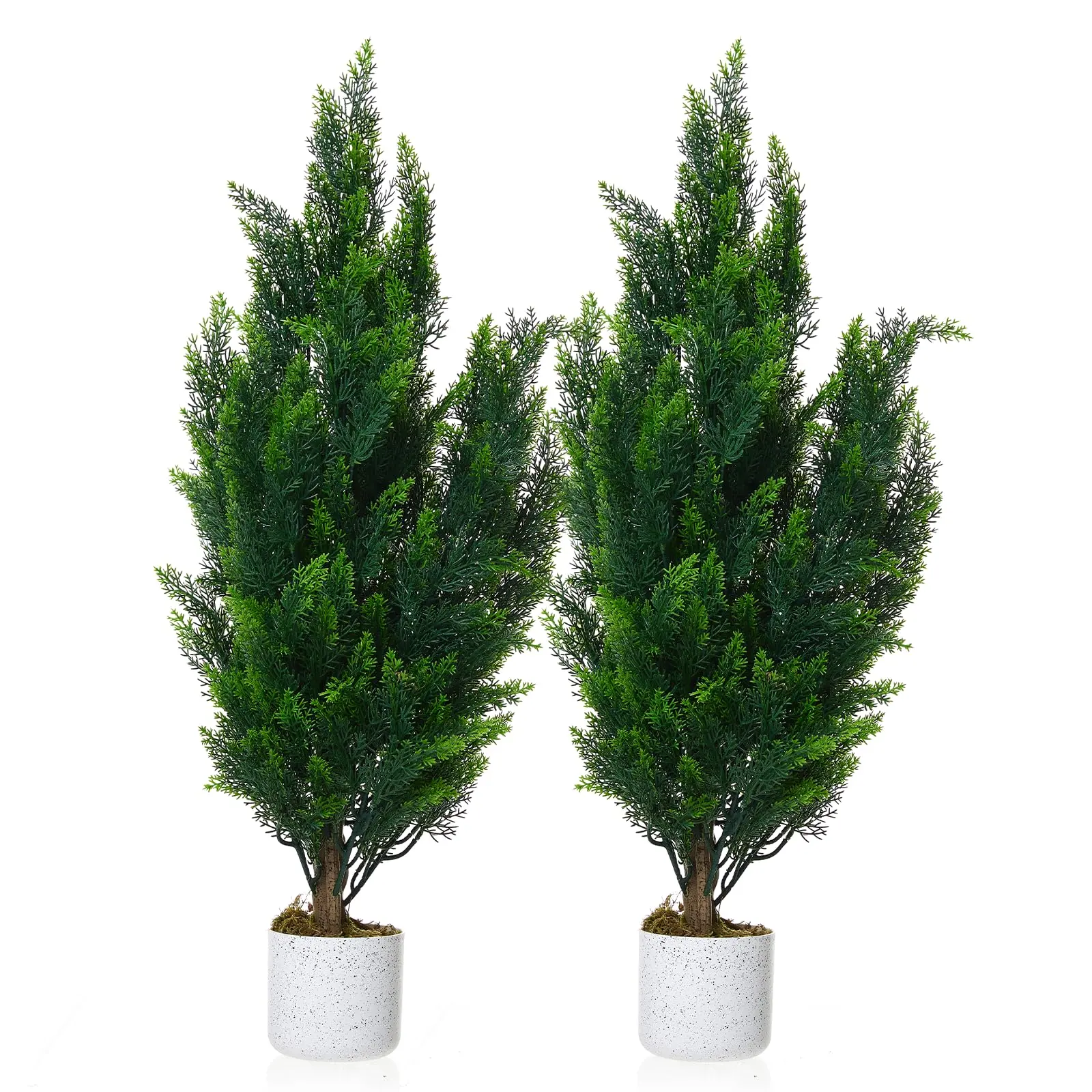 3ft Artificial Cedar Trees – Set of 2, Evergreen Pine Topiary, Pot Included – No Assembly – Outdoor Decorative Faux Plants for Porch, Entryway, Office