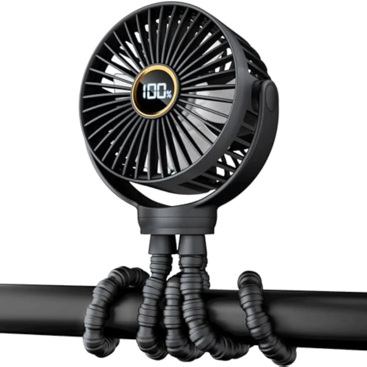 Mini Car Fan for Summer , Portable Stroller&Small Rechargeable Personal Fan, Baby Travel Essentials for Wagon, Car Seat, Treadmill, Battery Powered Biking Gear Accessories, 360° Rotation, 3-Speed, Display, Black Gifts For Dad Men