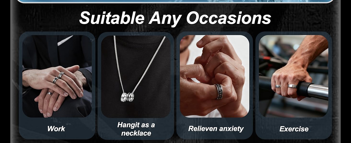 CASSIECA 8 Pcs Stainless Steel Rings for Men High Polished Mens Band Wedding Engagement Fidget Rings Vintage Spinning Rings Size 7-13 Men's Accessories