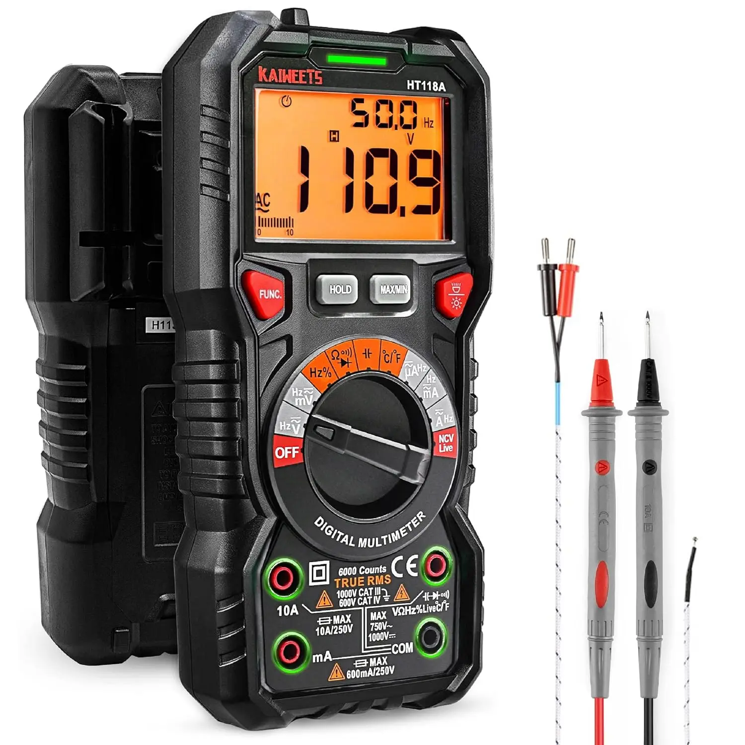 2026 KAIWEETS Digital Multimeter TRMS 6000 Counts Voltmeter Auto-Ranging Fast Accurately Measures Voltage Current Amp Resistance Diodes Continuity Duty-Cycle Capacitance Temperature for Automotive