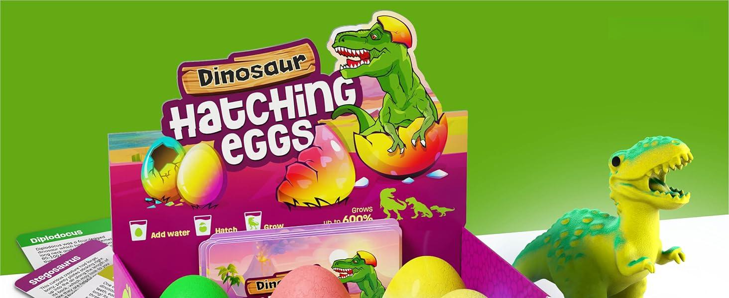 6-Pack Dinosaur Hatching Surprise Eggs – Magic Grow in Water Up to 600%, Educational Dino Egg Toy Set with T-Rex, Triceratops & More!Includes Fact Cards for Each Species – Perfect Easter Basket Stuffers, Birthday Party Favors & Gift for Kids Ages 3-8 Boy