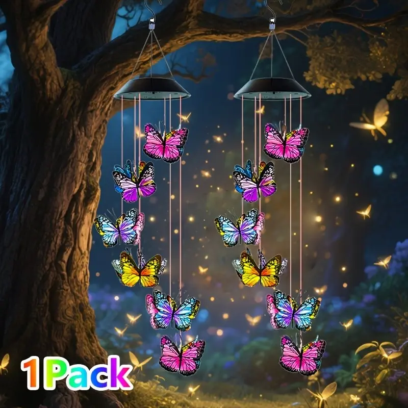 RGB Butterfly Solar Wind Chimes for Outside Light, Outdoor Decoration, Versatile, Perfect Gift for Mom, Grandma, Women, Wife, Halloween, Christmas, New Year, Holiday, Wedding, Birthday, Party Atmosphere Lamp, Garden, Balcony, Tree Decor