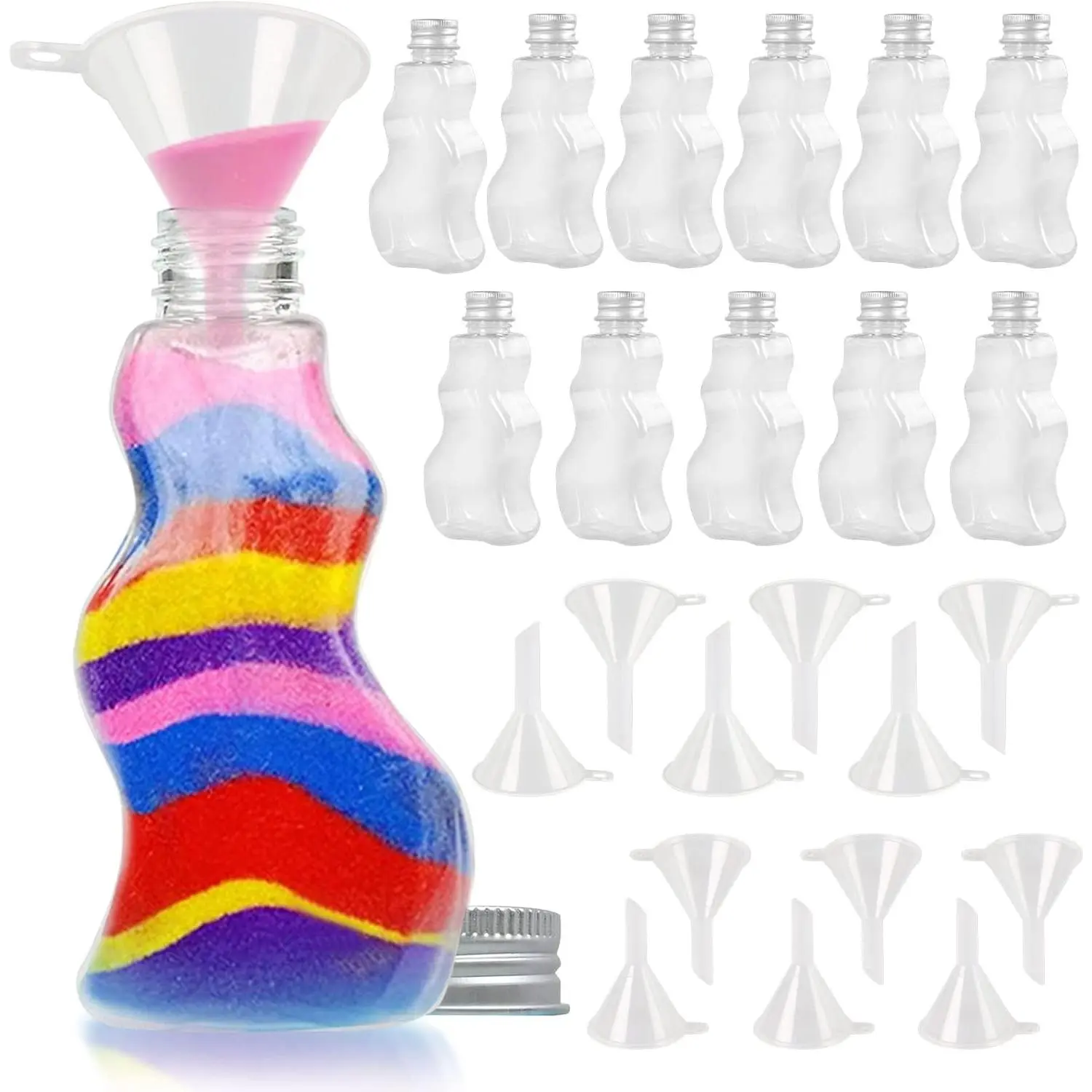 Sand Art Bottles [12 Wave-Shaped Sand Bottles + 6 Small & 6 Large Funnels] Craft Sand Art Kit for Kids 3 Years Above, Non-Toxic Rangoli Color Art Bulkfidget toys