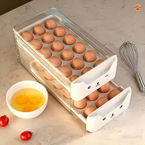 Cute Cat Design 36-Compartment Transparent Egg Storage Box, Stackable Plastic Egg Holder for Kitchen Refrigerator Safe Egg Protection