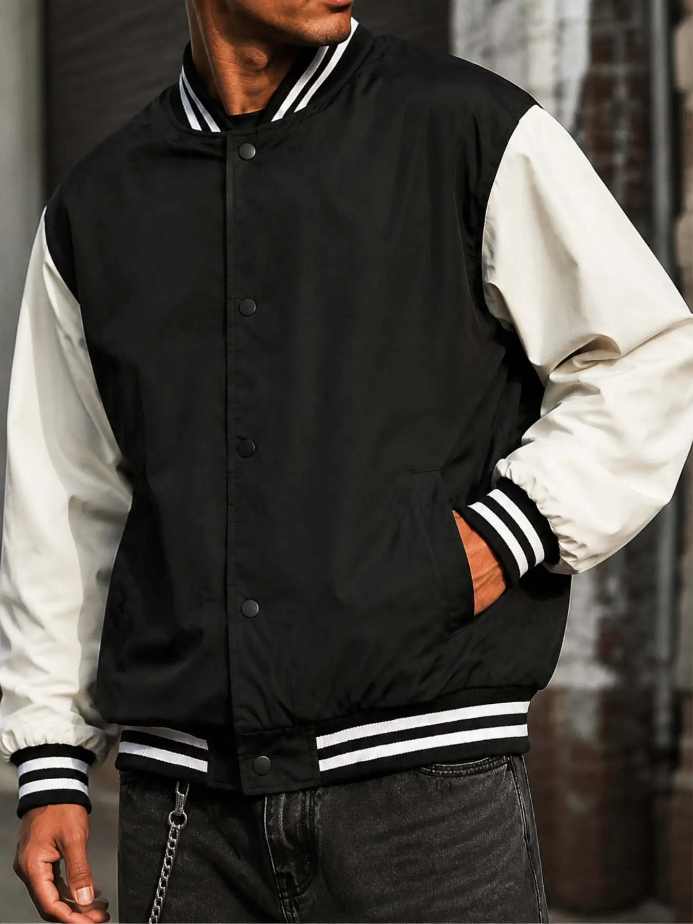 Men's Autumn Varsity Baseball College Bomber Fashion High Street Premium Varsity Sports Long Sleeve Jacket Stand Collar American Casual Style Color Block Loose Top Campus Work Uniform For Men
