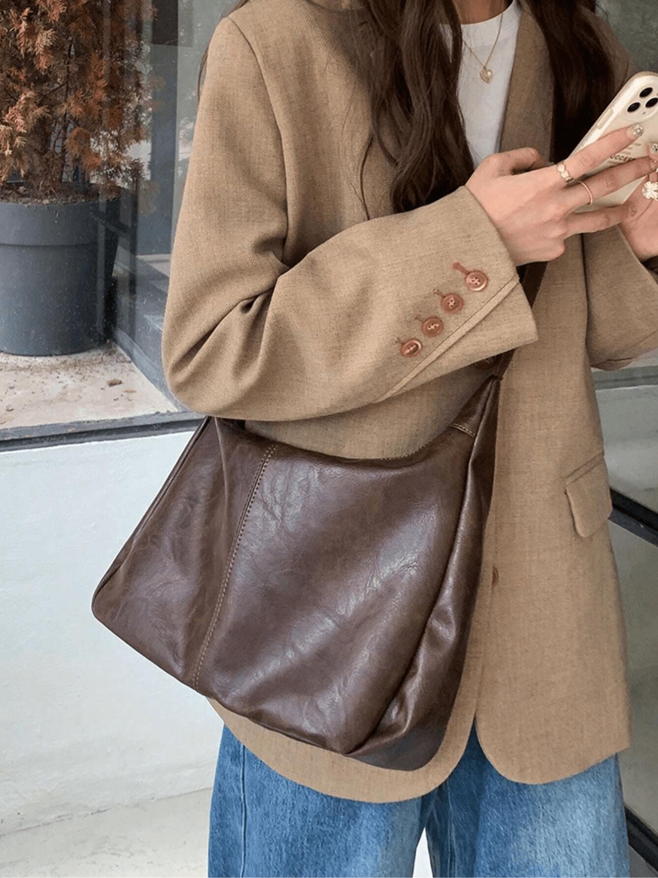 Women's Solid Color Shoulder Bag, Fashionable Large Capacity Crossbody Bag for Daily Used, Casual Trendy Versatile High-quality Daily Commuting Bag, Elegant Commuter Bag Women's Solid Color Shoulder Bag, Fashionable Large Capacity Crossbody Bag for Daily Used, Casual Trendy Versatile High-quality Daily Commuting Bag, Elegant Commuter Bag