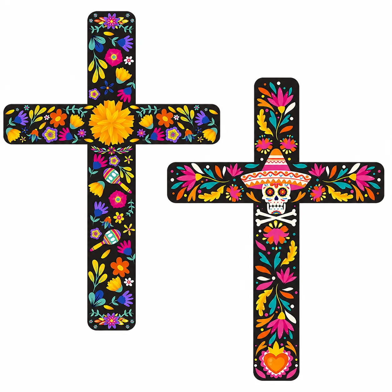 Day of the Dead Party Wall Decor Set Pack - Handcrafted Paper Crafts Flower Skulls, Festive Mexican Motif, Reusable Decor for Indoor/Outdoor Cultural Event Backdrops, Home Displays, Sugar Skull, Cultural Events