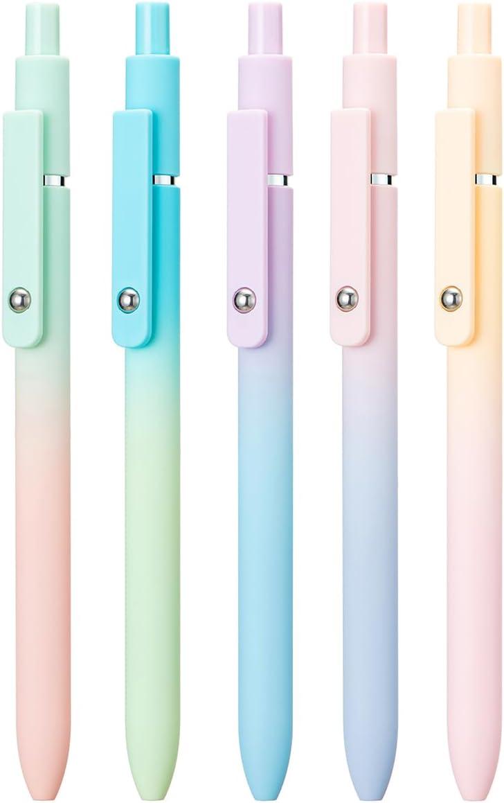 5 count Zennyth Gel Pens Quick Dry Fine Point  Retractable Rolling Ball Black Ink Smooth Writing Pens for School Office (Macarons)