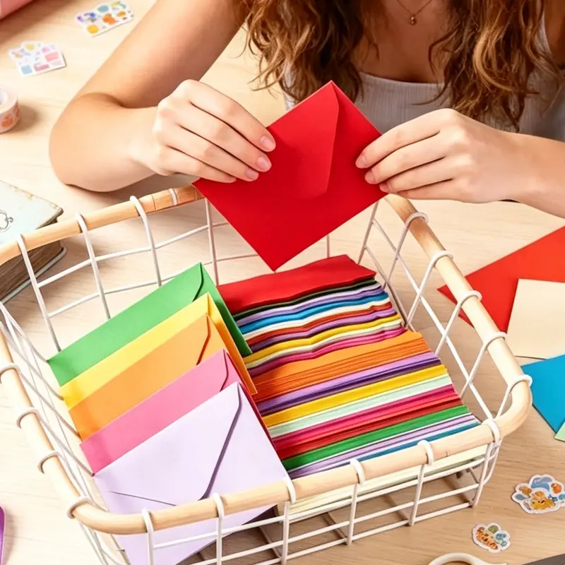 100 Piece Set - 50 Mini Colorful Western Envelopes + 50 Wavy Edge Cards, Self-Stick Closure, Random Colors, Ideal for Gifts and Invitations
