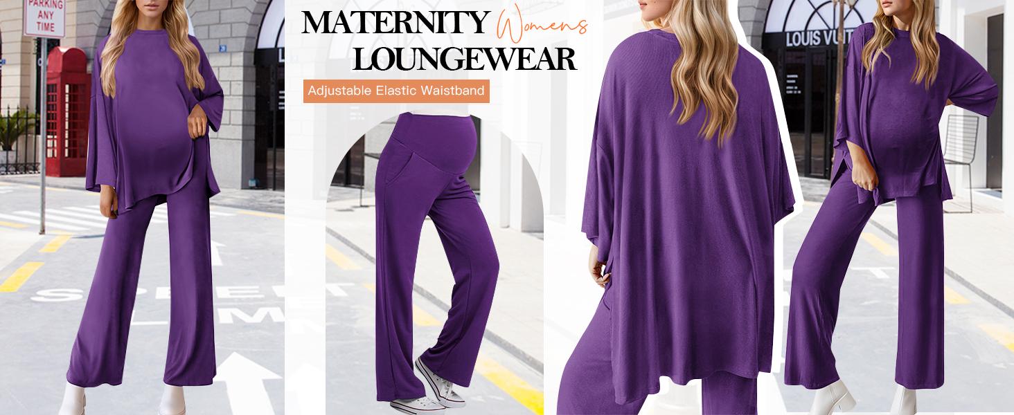 Danedvi Womens Maternity Pajamas Sets 2 Piece Outfits Long Sleeve Tops and Pregnancy Loungewear Mama Clothes with Pockets Plus Size