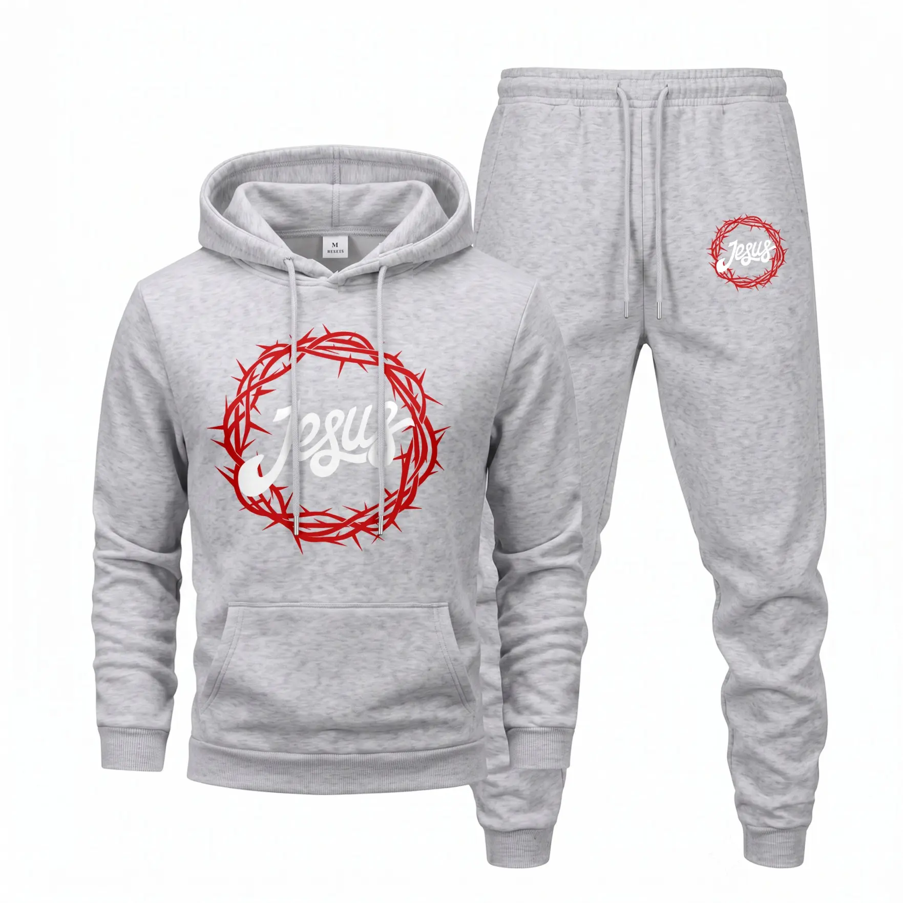 Men's Faith Inspired Hoodie and Jogger Set, Jesus Graphic Pullover Sweatshirt with Matching Sweatpants, Christian Streetwear Two Piece Outfit for Men, Soft Comfortable Casual Tracksuit for Daily Wear, Church, Travel and Weekend Style