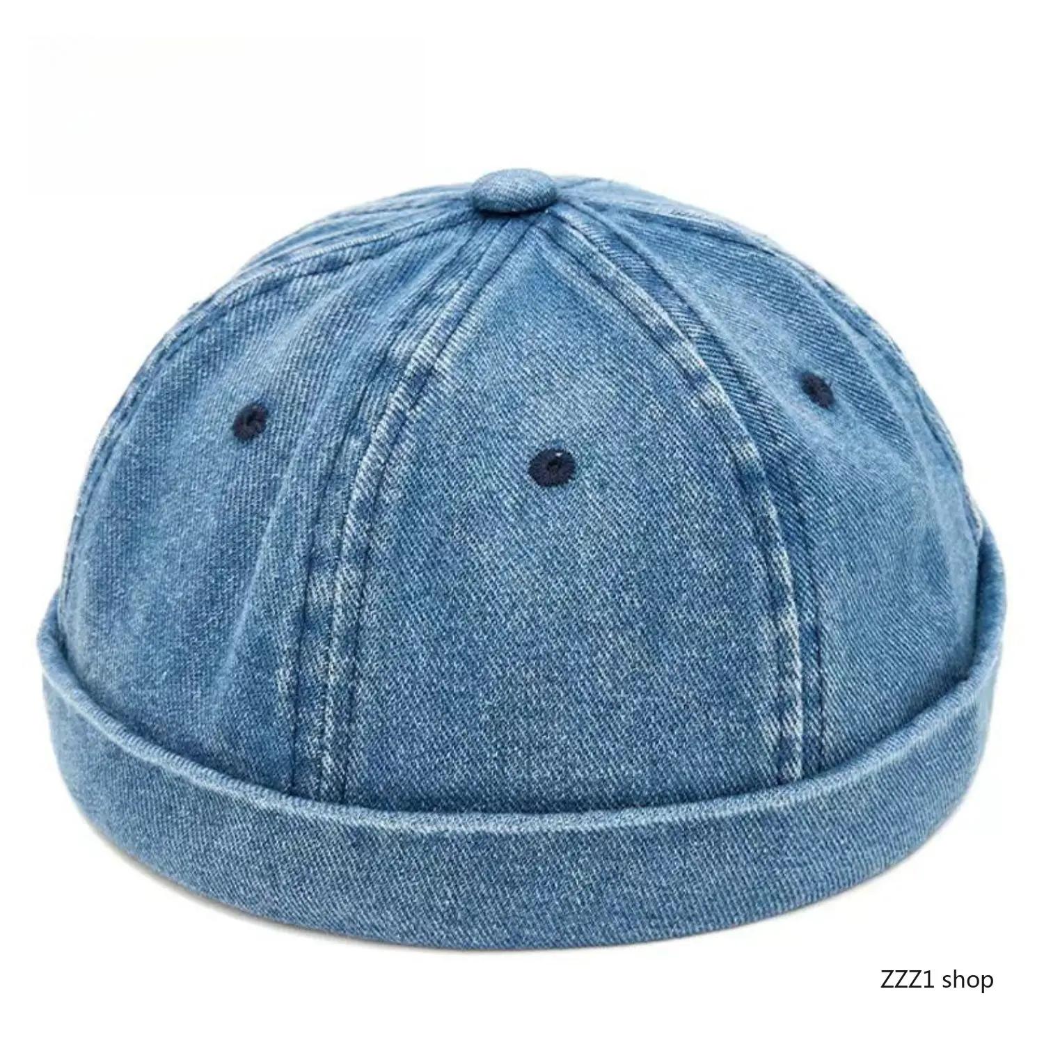 Vintage Washed Denim Brimless Docker Cap - Adjustable Retro Sailor Melon Beanie, Mens Hats, Hats for Women, Accessories for Women, Universal Size for Outdoor Casual Streetwear Hip Hop Headwear