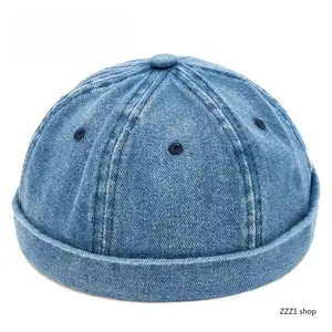 Vintage Washed Denim Brimless Docker Cap - Adjustable Retro Sailor Melon Beanie, Mens Hats, Hats for Women, Accessories for Women, Universal Size for Outdoor Casual Streetwear Hip Hop Headwear
