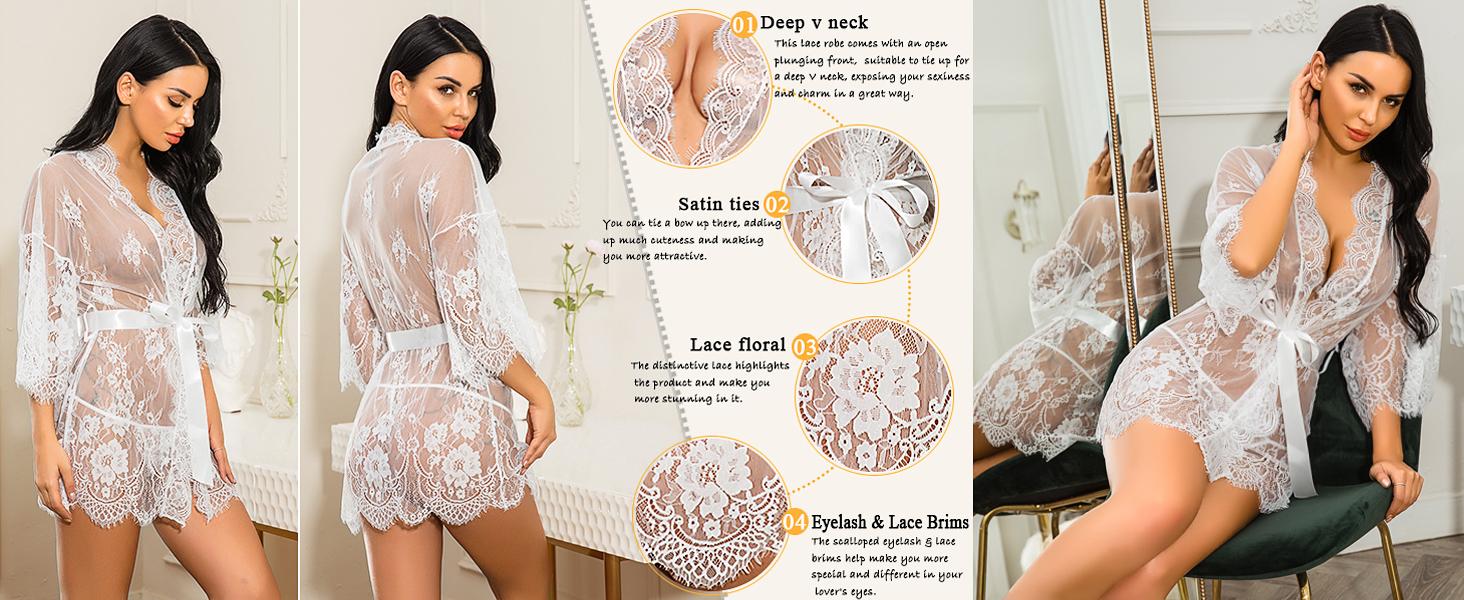 Women's lace kimono robe doll underwear mesh pajamas