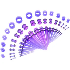 50 Pcs 14G-00G Ear Stretching Kit Acrylic Tapers Plugs Silicone Tunnels Gauges Expander Set Body Piercing Jewelry-
