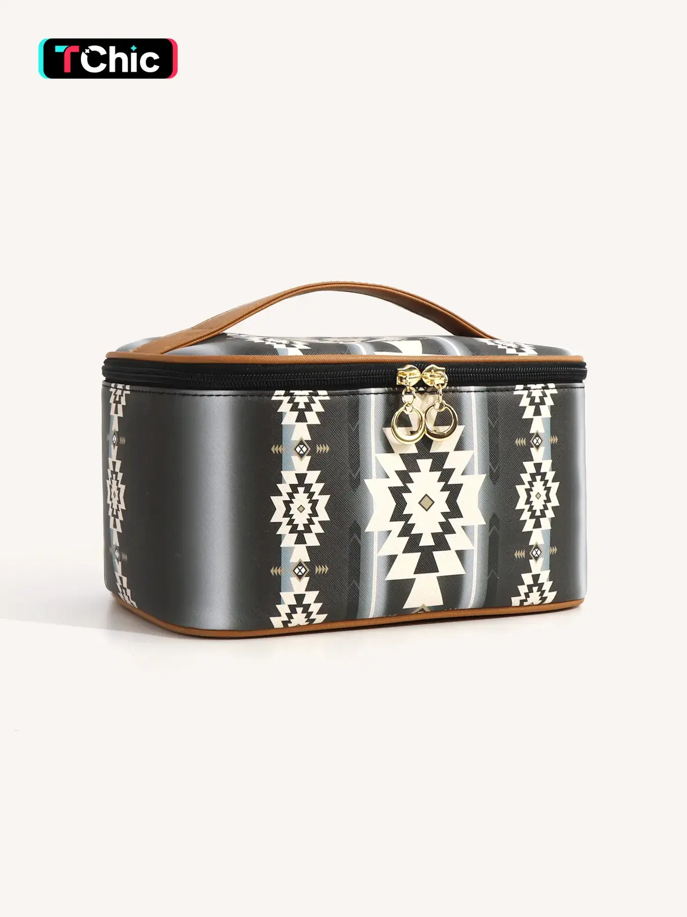 Boho Style Ethnic Pattern Makeup Bag, Large Capacity Cosmetic Bag, Portable Cosmetic Travel Bag with Zipper and Carry Handle, Makeup Storage Bag, Western Makeup Bags for Women, Travel Beauty Bag, Cosmetic Pouch, Cosmetics Bag