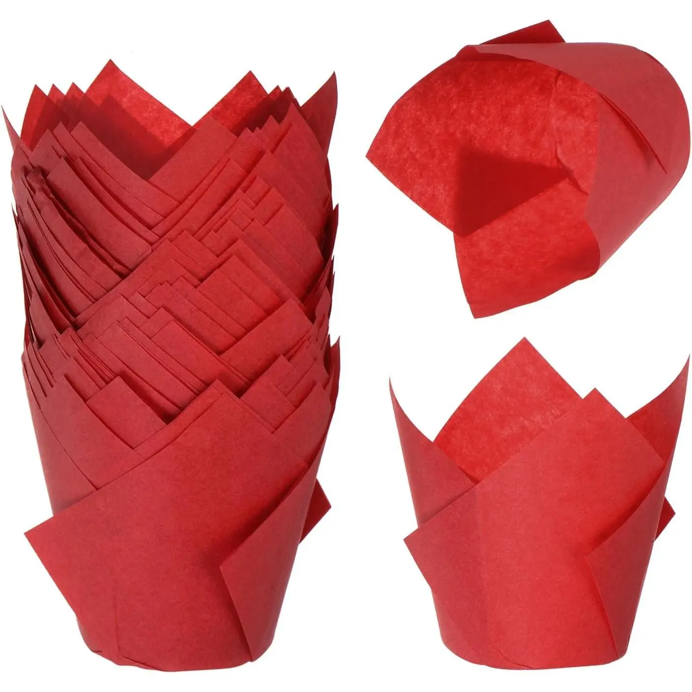 Standard Durable Red Greaseproof Bakeware Cake Cups - 50-Count Paper Liners for Cupcakes, Muffins, Weddings