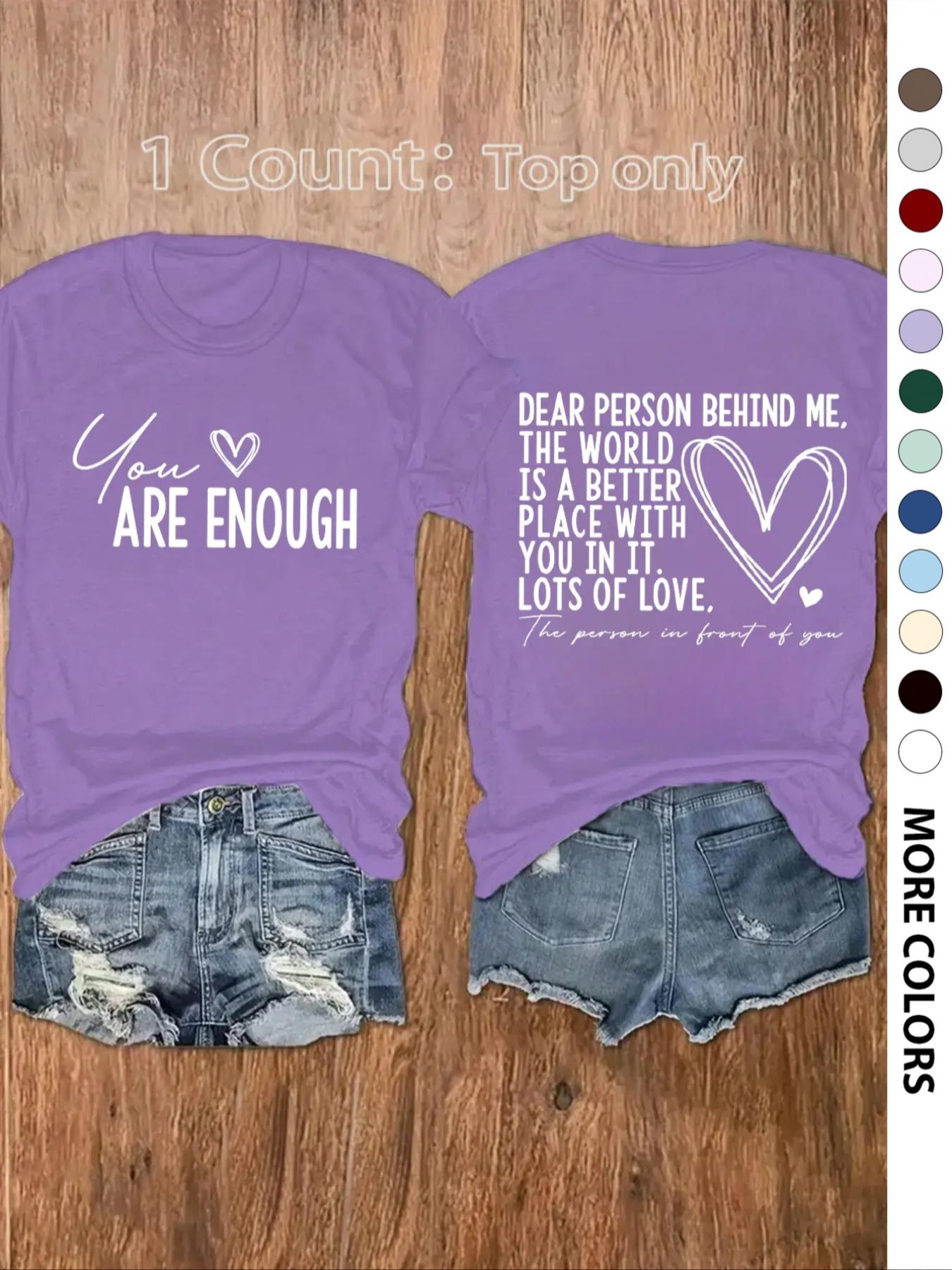 Women's Slogan Graphic Round Neck Tee, Fashion Casual Heart Print Crew Neck T-Shirt for Daily Holiday Vacation Outdoor Wear, Ladies Clothes for All Seasons