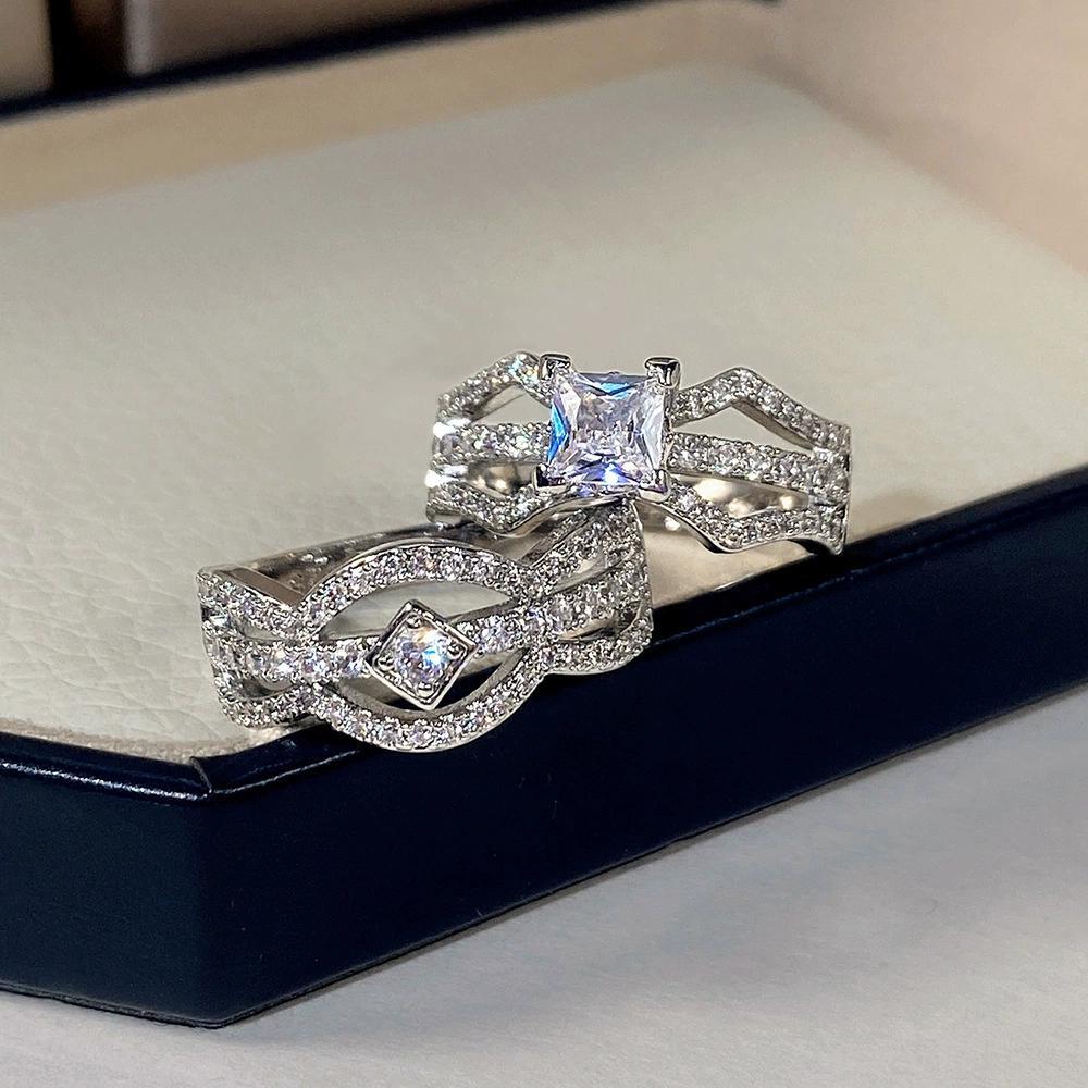 New Arrival Full Pave 8 Hearts 8 Arrows CZ Bridal Ring Set | European & American Party Engagement Wedding Band