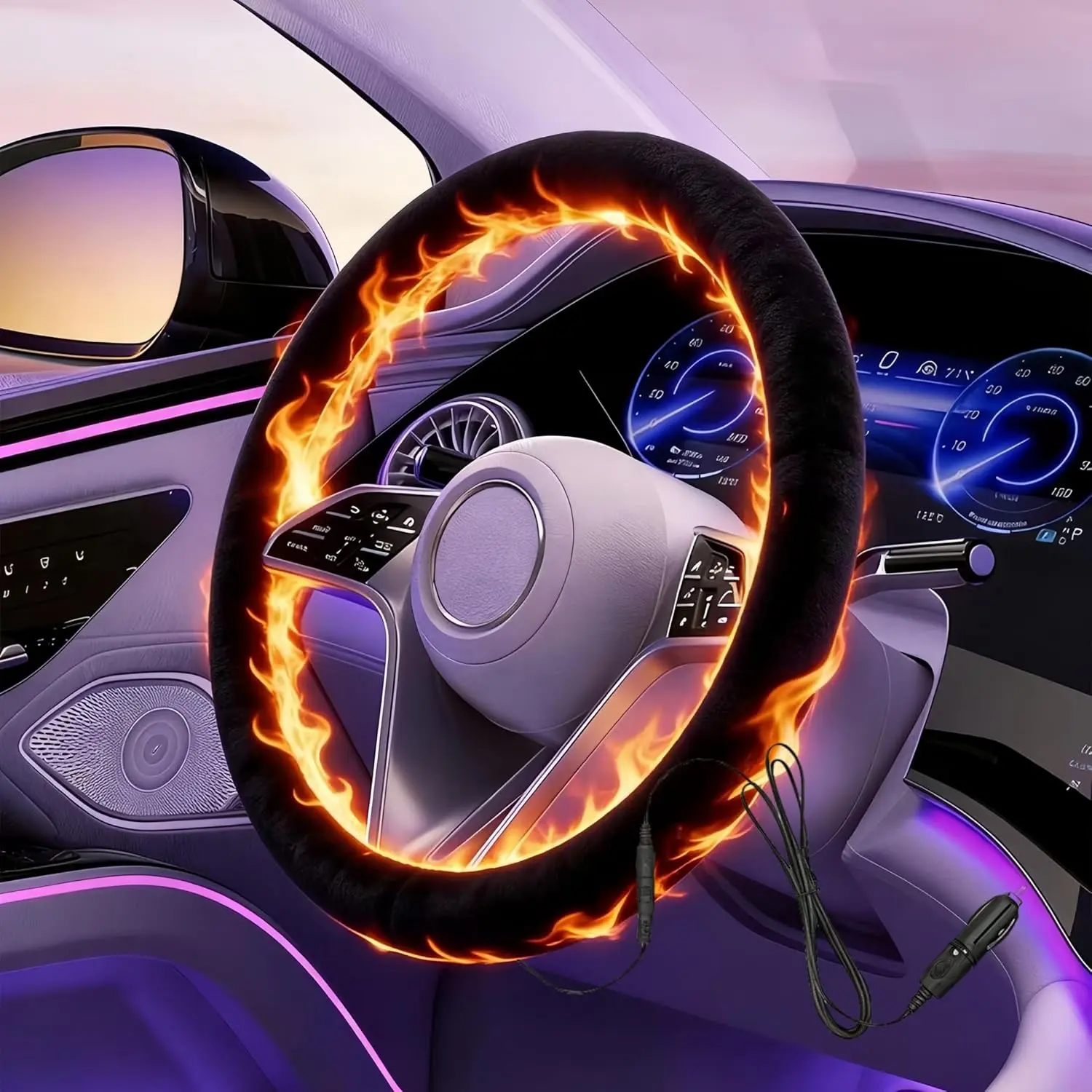 Heated Steering Wheel Cover – 12V Fast Heating PU Leather Car Wheel Warmer 260425