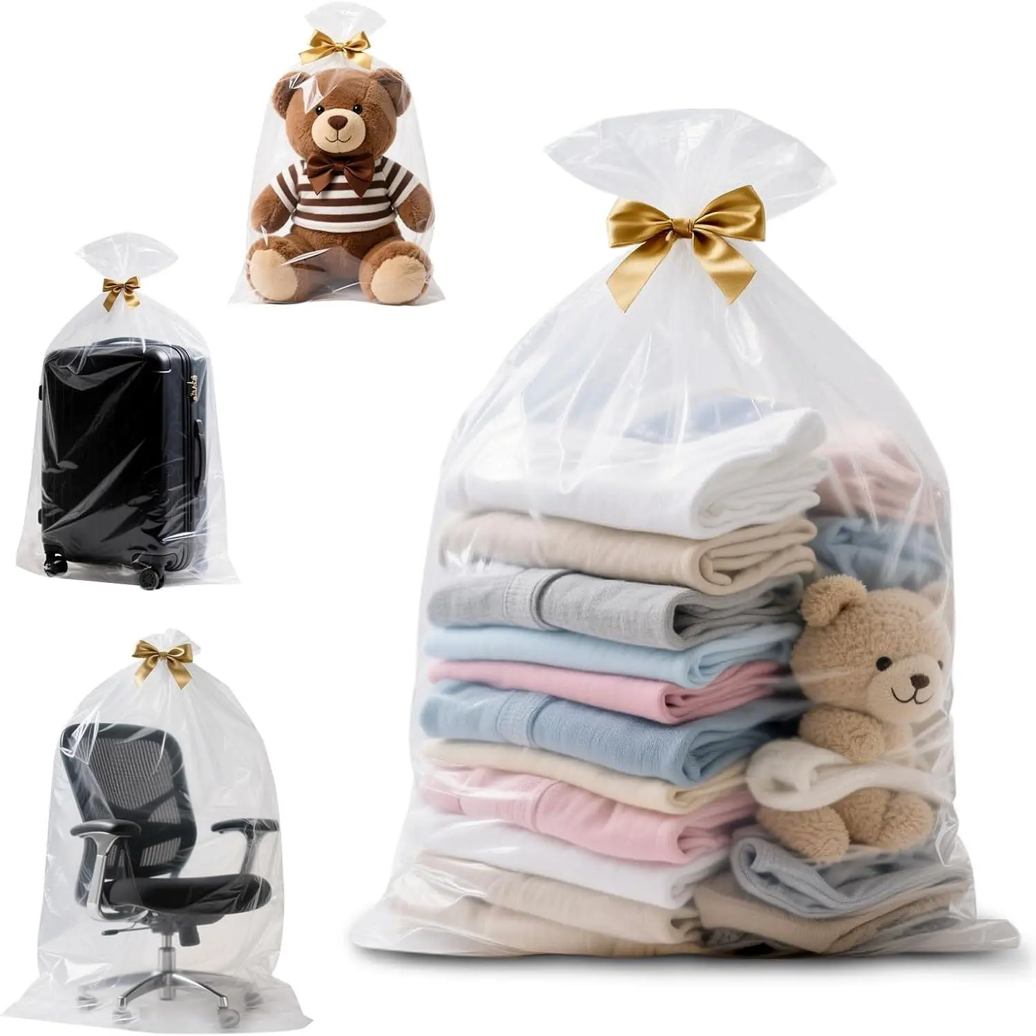 Large Clear Plastic Storage Bags, 31" x 40" -Grade Clear Plastic Flat Open Poly Bags for Blanket, Pillows, Seasonal Clothing, Comforter and Basement Storage (1.6 Mil/5 Count)