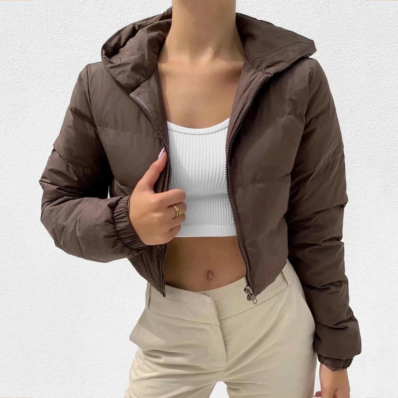 Fall Winter Solid Down Coat Puffer Jacket And Coats For Women Bubble Outerwear Cropped Outwear Zipper Oversized Overcoat