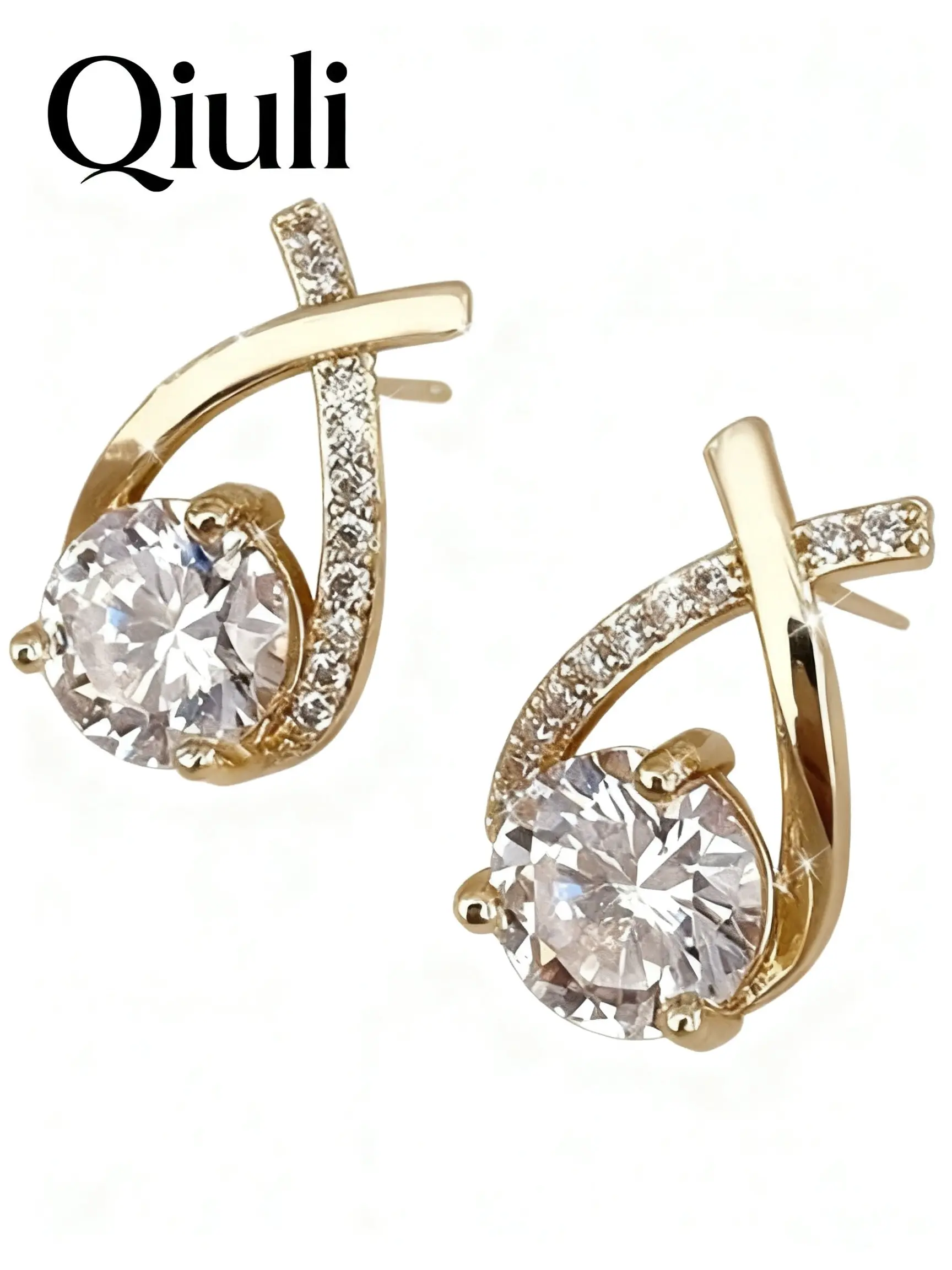 Ladies' fashion, a pair of luxurious and fashionable twisted water droplet cubic earrings jewelry