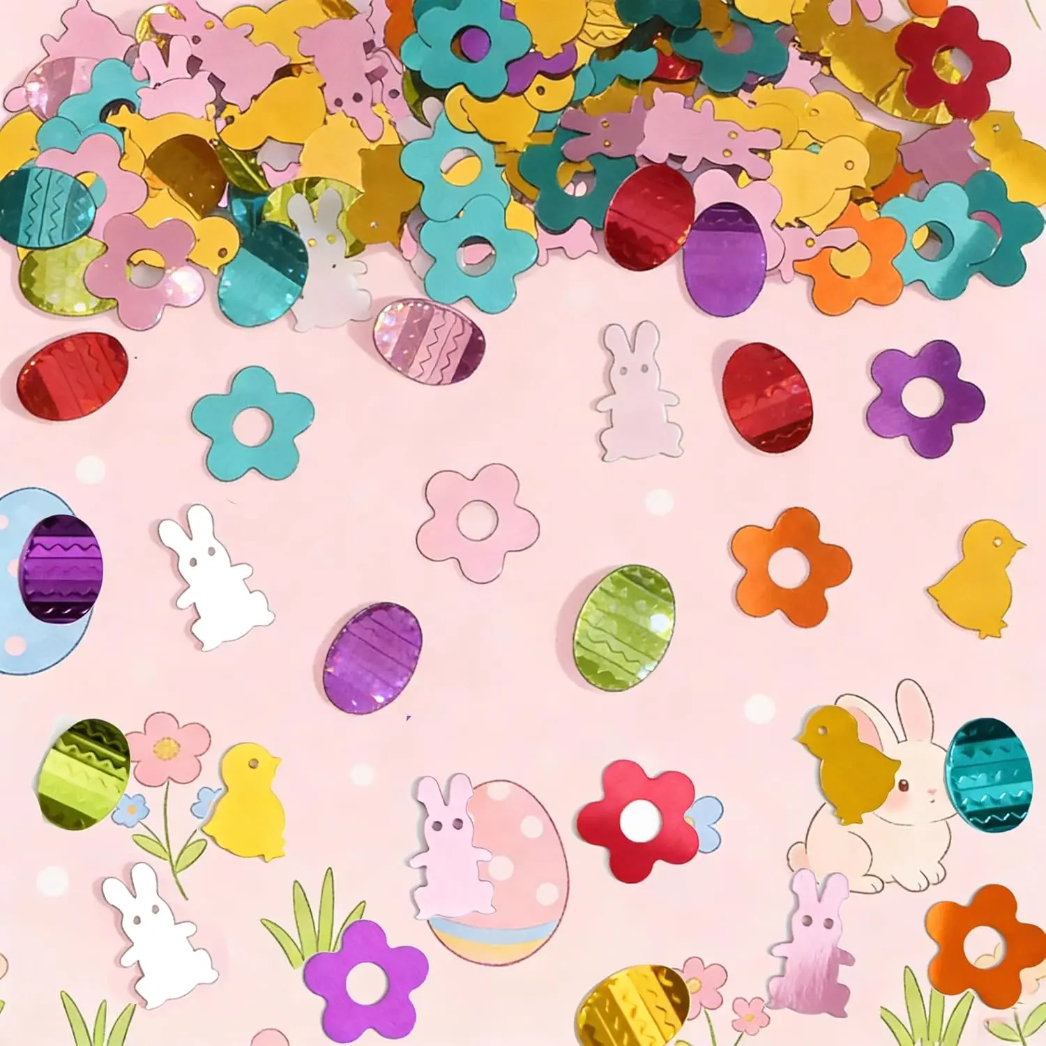 1500 count Easter Confetti Spring Colorful Decorative Egg Bunny Chick Flower Confetti for Arts Crafts Greeting Cards  Decoration Easter Supplies
