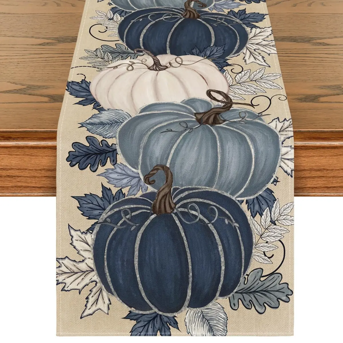 Pumpkins Golden Maple Leaves Fall Table Runner, Autumn Thanksgiving Fall Festive Decorations for Home, Harvest Festival Seasonal Holiday Farmhouse Decorations and Supplies for Home Kitchen Dining Room Table Thanksgiving Home Decor