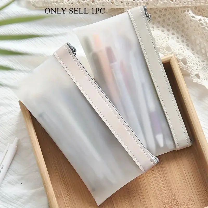 Portable Pencil Case with Zipper, Zippered Storage, Zipper Pouches, 1 Count Translucent Large Capacity Pencil Bag, Stationery Storage Bag for Office School Student