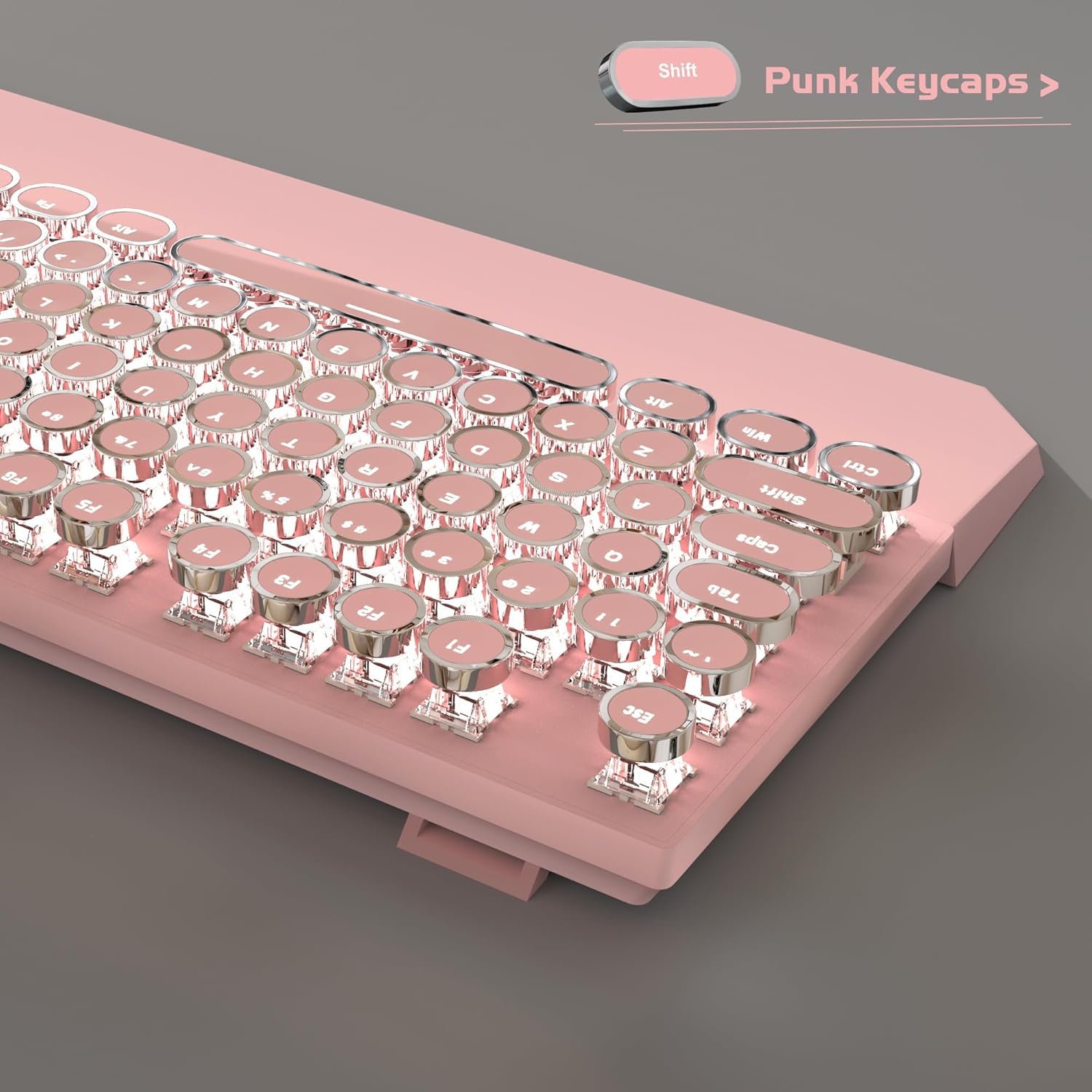 Typewriter Mechanical Gaming Keyboard, Retro Pink Punk Round Keycaps ...