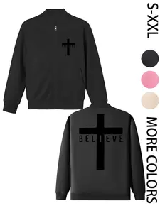 "I am here today because GOD Kept Me!" Women's Printed Zip Long-Sleeve Jacket, 4-Season Casual Long-Sleeve Bomber Jacket, Fashionable Outerwear for Daily Wear & Outdoor Activities - Layering Style