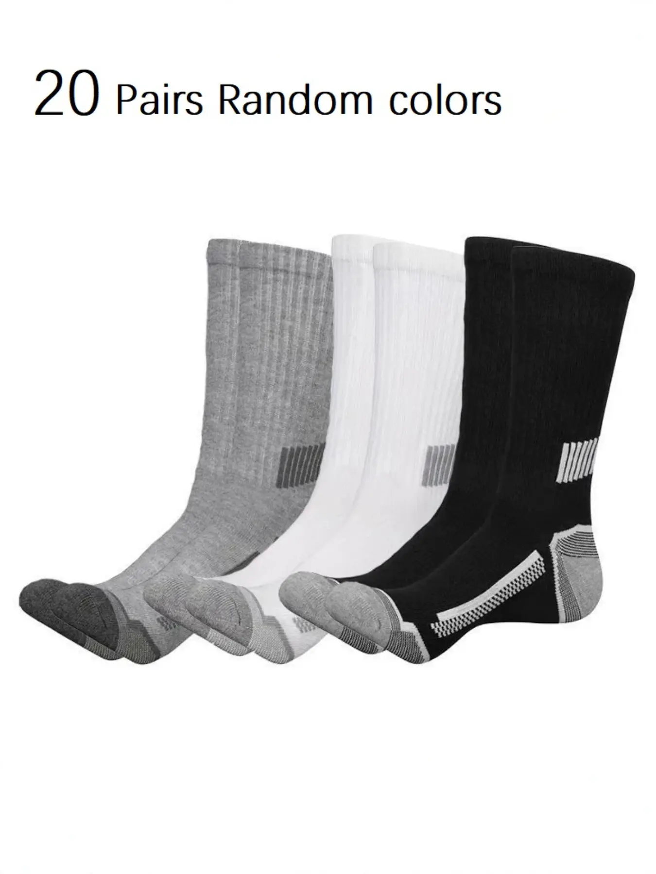 20 Pairs Men's Trendy Breathable Sports Socks, Basketball Style Comfortable Long Calf Socks, Solid Colors, Random Color Delivery