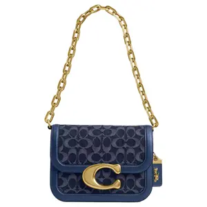 COACH IDOL Signature 21 Crossbody Bag for Women – Metallic Logo, Fabric and Leather, Small, Blue