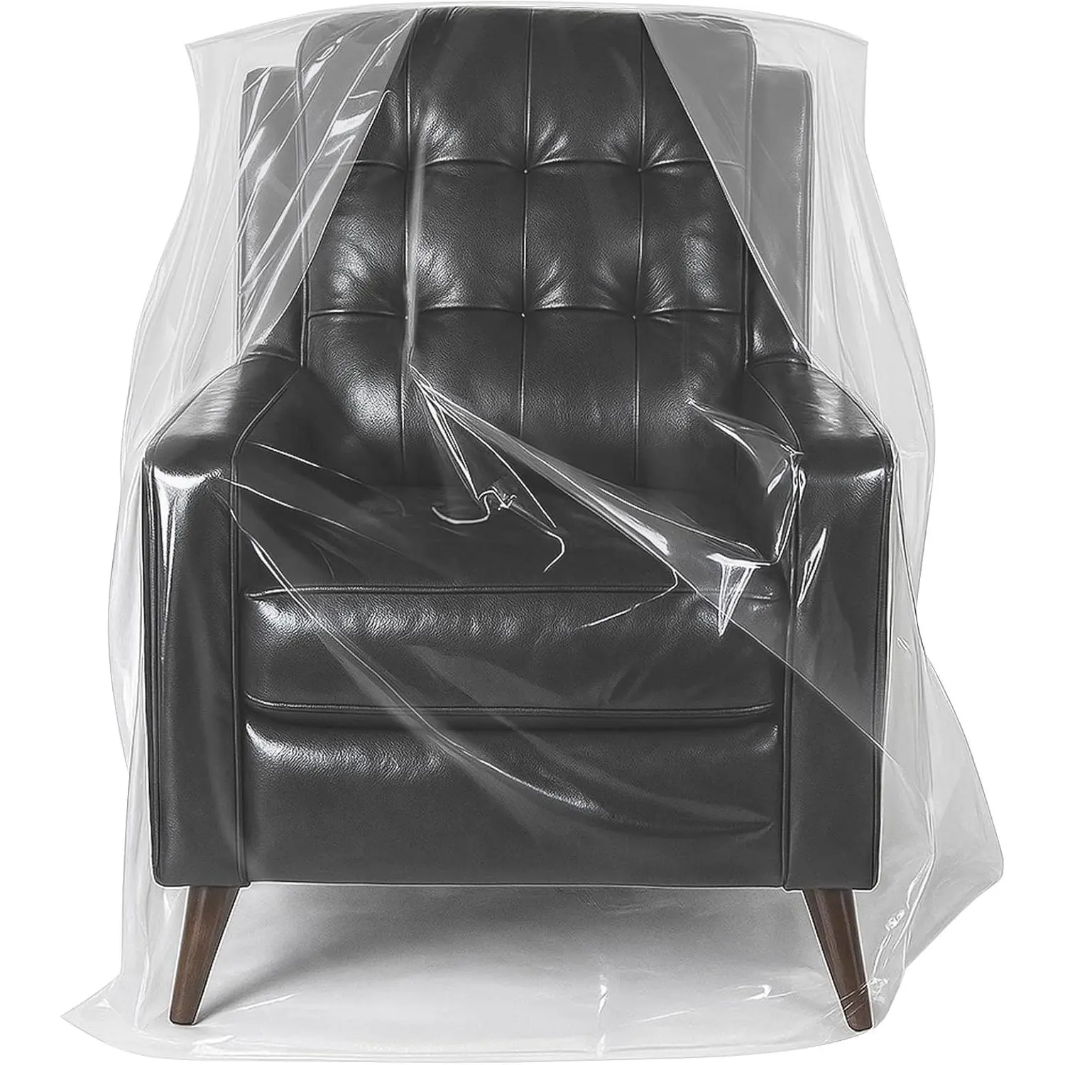 Transparent Large Size Single Seat Plastic Furniture Cover - Waterproof Protector for Moving, Storage - Fits Recliner, Armchair, Patio Chair, Couch (42Wx34Dx65H/48H in, No Seal)