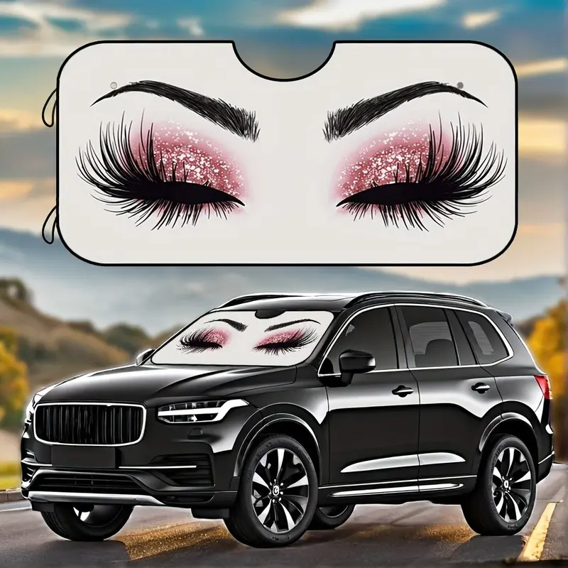 1pc, Windshield Sunshade, Fun Red Big Eye Design, Foldable Car Front Windshield Sunshade to Help Keep the Car Cool, Portable Car Sunshade